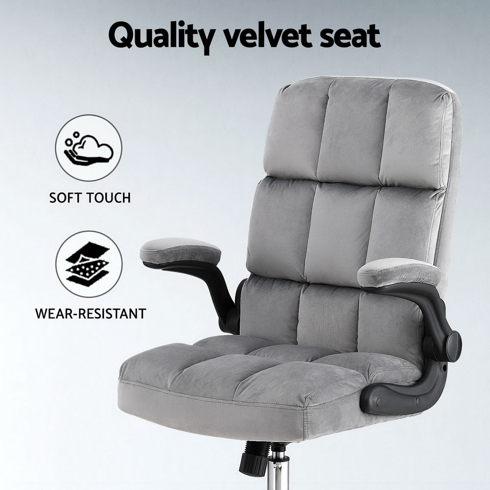 Office Chair Velvet Seat Racing Gaming Computer Desk Chairs Armrest Grey