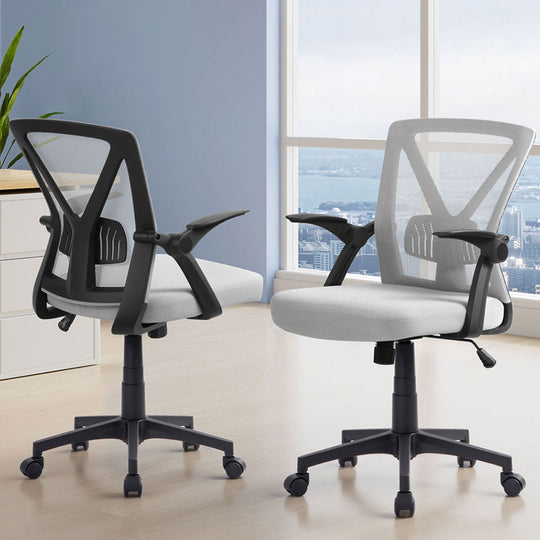 2x Mesh Office Chair Mid Back Black/Grey