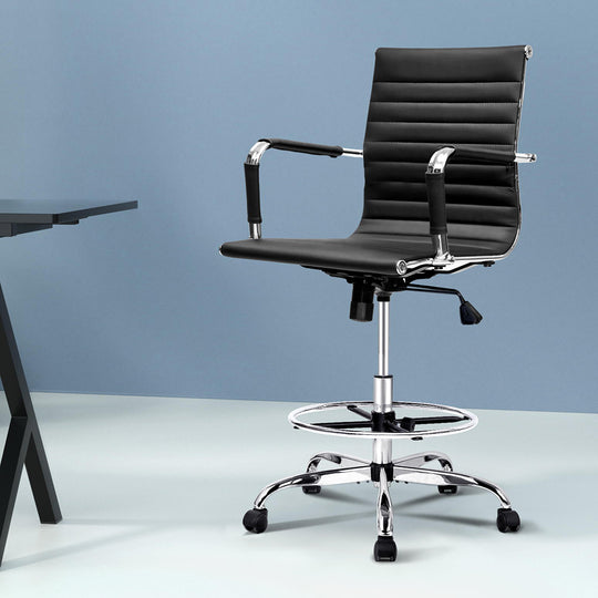 Office Chair Drafting Stool Leather Chairs Black - Artiss Veer Mesh Armrest