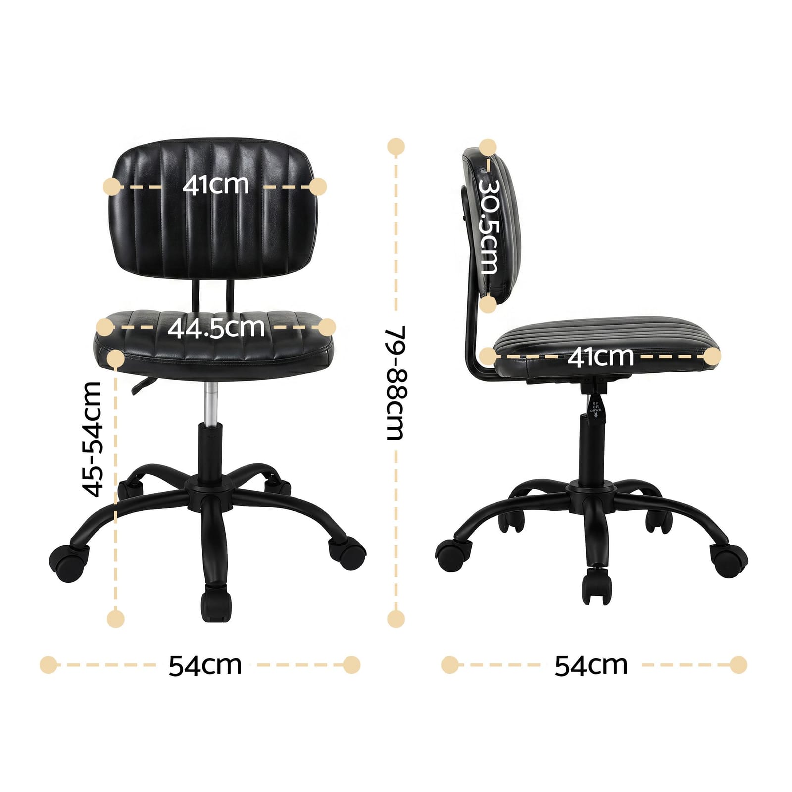 Black office chair 54x54x79cm, rear view
