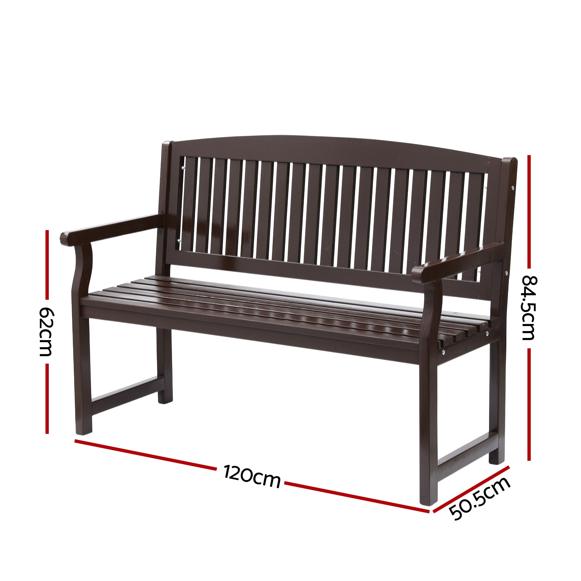 Outdoor Garden Bench Wooden 2 Seater Lounge Chair Patio Furniture Brown | Brown colour