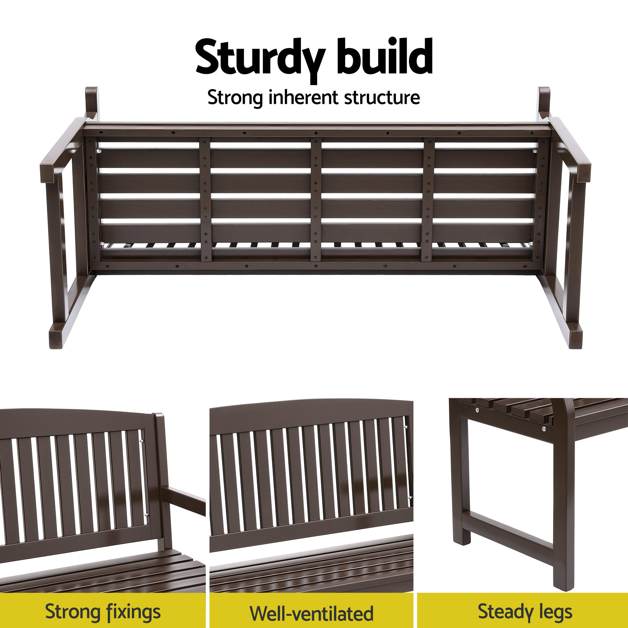 Outdoor Chairs - Outdoor Garden Bench Wooden 2 Seater Lounge Chair Patio Furniture Brown