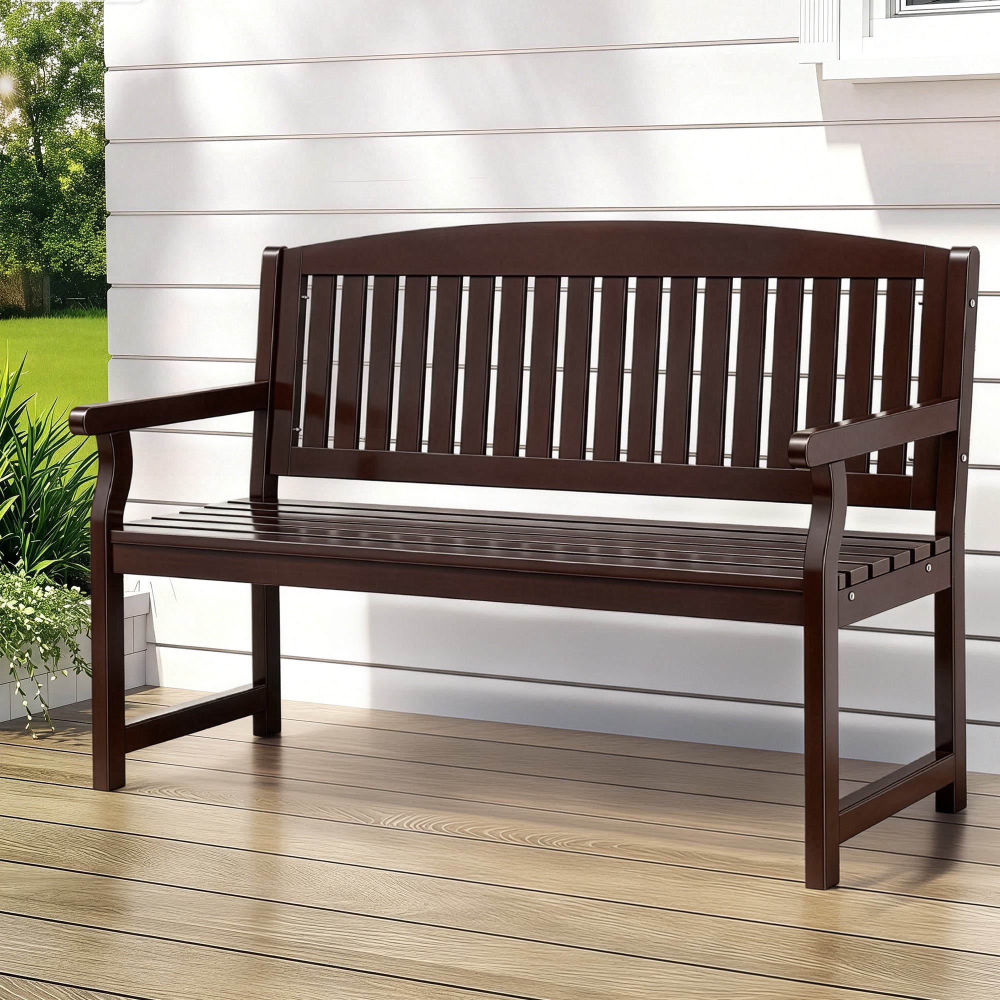 Outdoor Garden Bench Wooden 2 Seater Lounge Chair Patio Furniture Brown | Outdoor Chairs