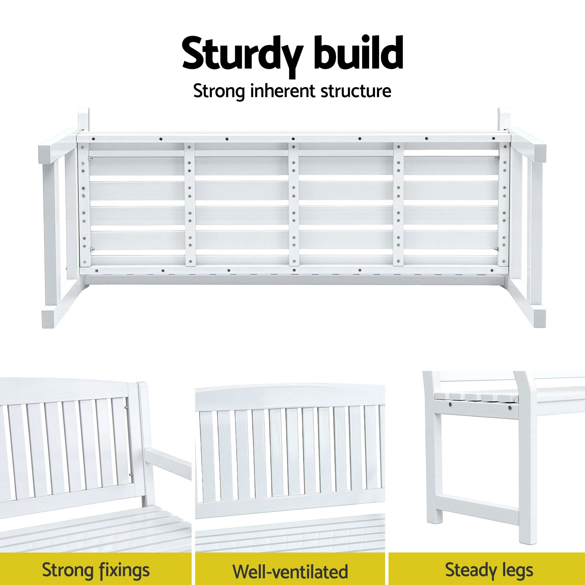 Wooden finish - Elegant White Wooden Garden Bench