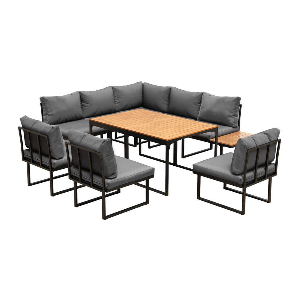 8 Seater Outdoor Dining Sofa Set with Side Table Grey