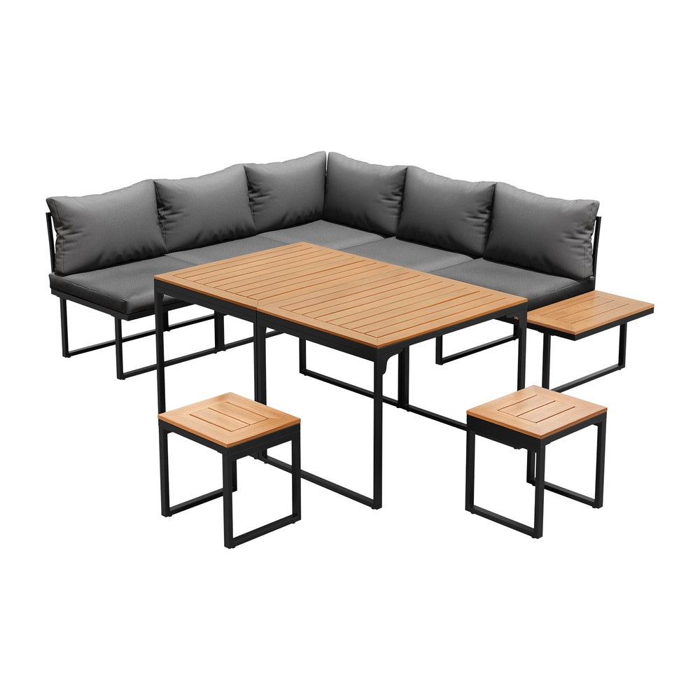 7 Seater Outdoor Dining Set Sofa Lounge Patio Table Stool Grey