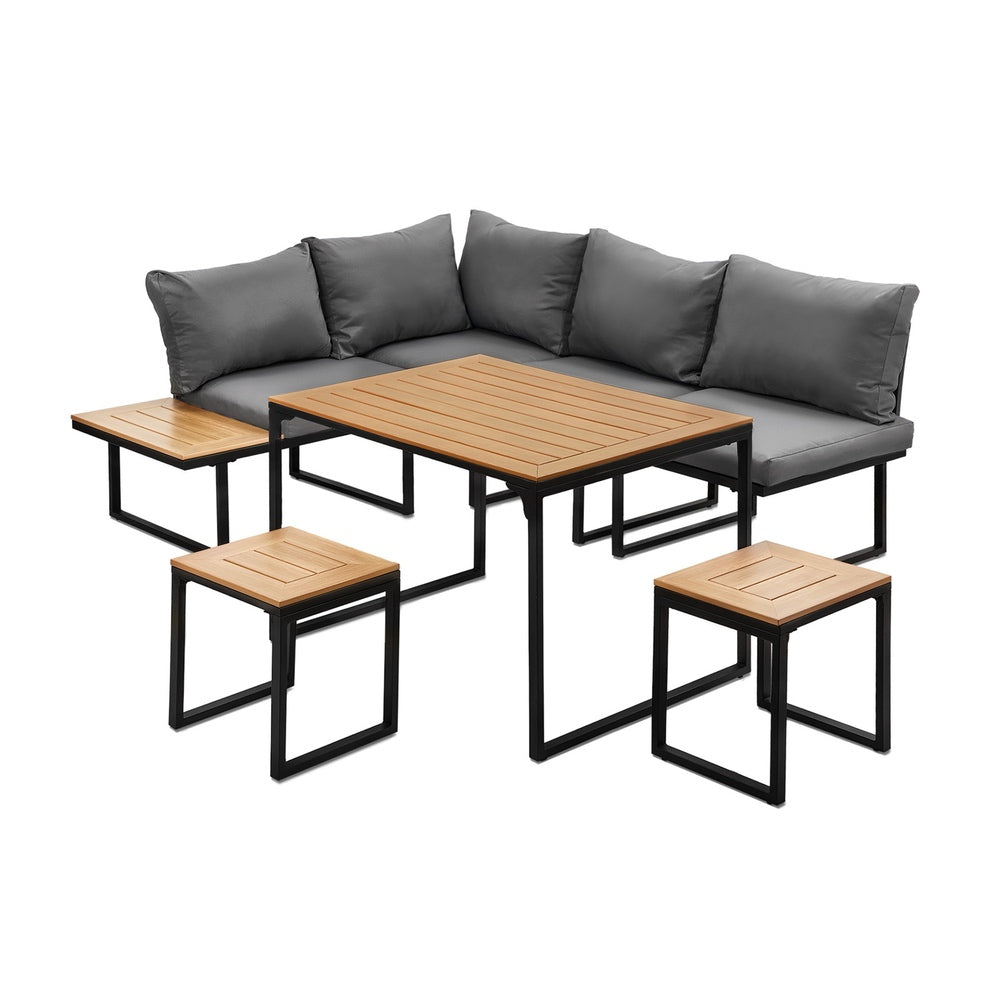 6 Seater Outdoor Dining Sofa Set Lounge Furniture Grey & White