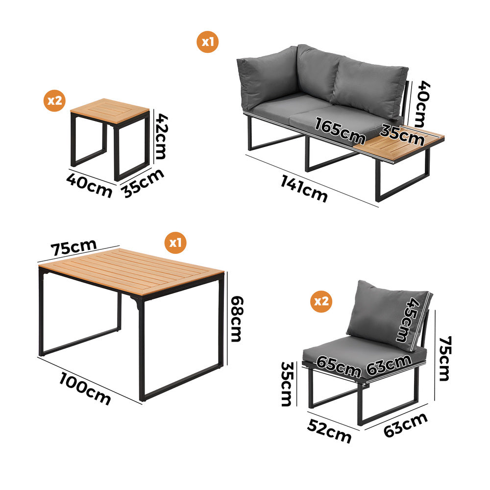6 Seater Outdoor Dining Sofa Set Lounge Furniture Grey & White