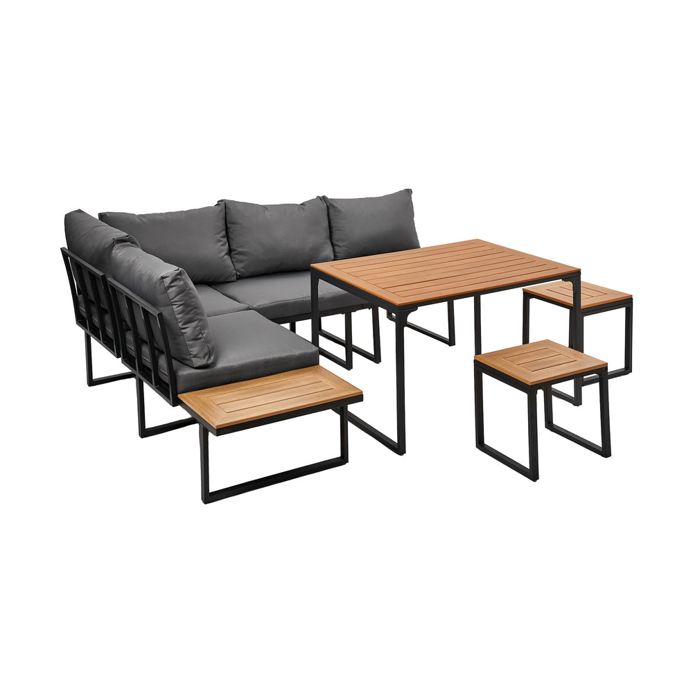 6 Seater Outdoor Dining Sofa Set Lounge Furniture Grey & White
