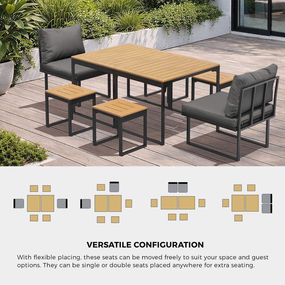 6 Seater Outdoor Dining Set Sofa Lounge Patio Ottoman Grey
