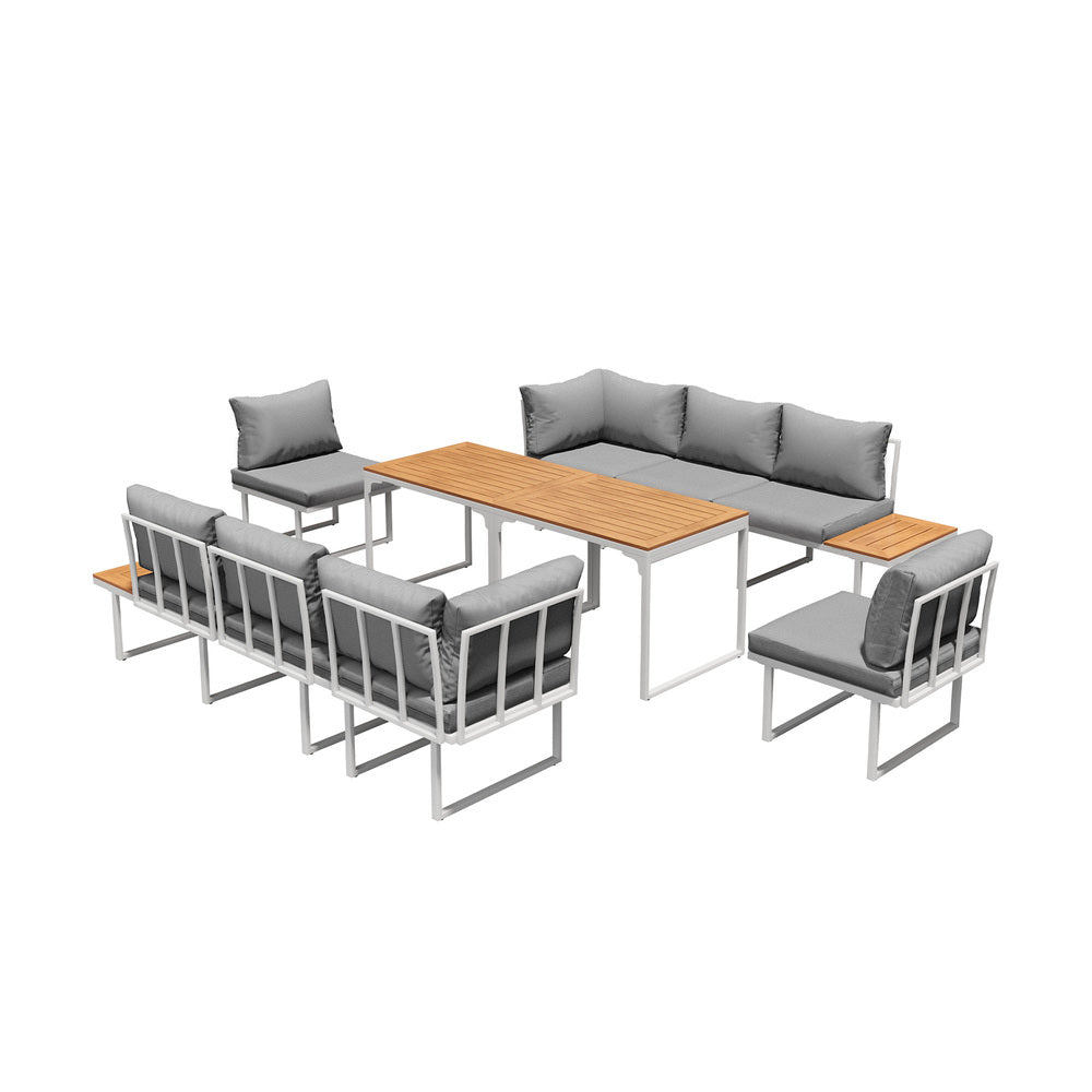 8 Seater Outdoor Dining Set Sofa Side Table Furniture Grey&White