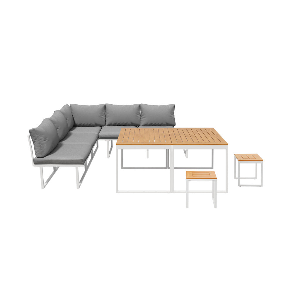7 Seater Outdoor Dining Set Sofa Lounge Patio Table Stool White