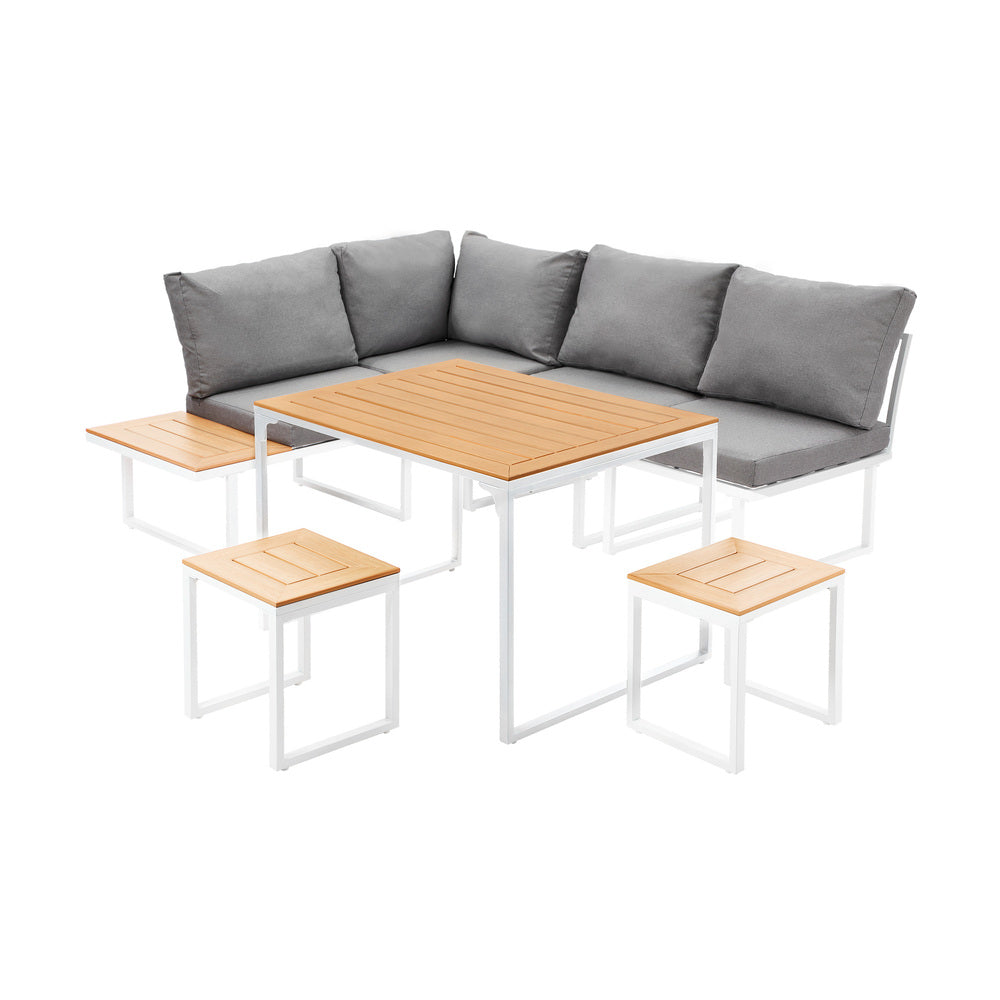 6 Seater Outdoor Dining Sofa Set Lounge Furniture Grey & White