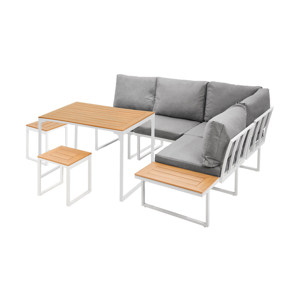6 Seater Outdoor Dining Sofa Set Lounge Furniture Grey & White