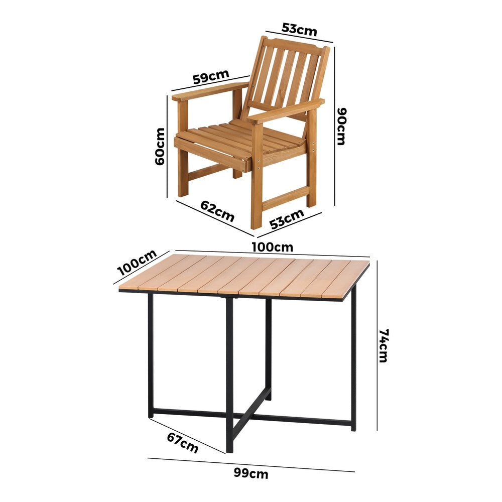 4 Seater Outdoor Dining Set Table&Wood Chairs