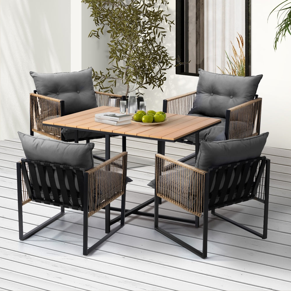 4 Seater Outdoor Dining Set with Sintered Stone Table for Garden Balcony