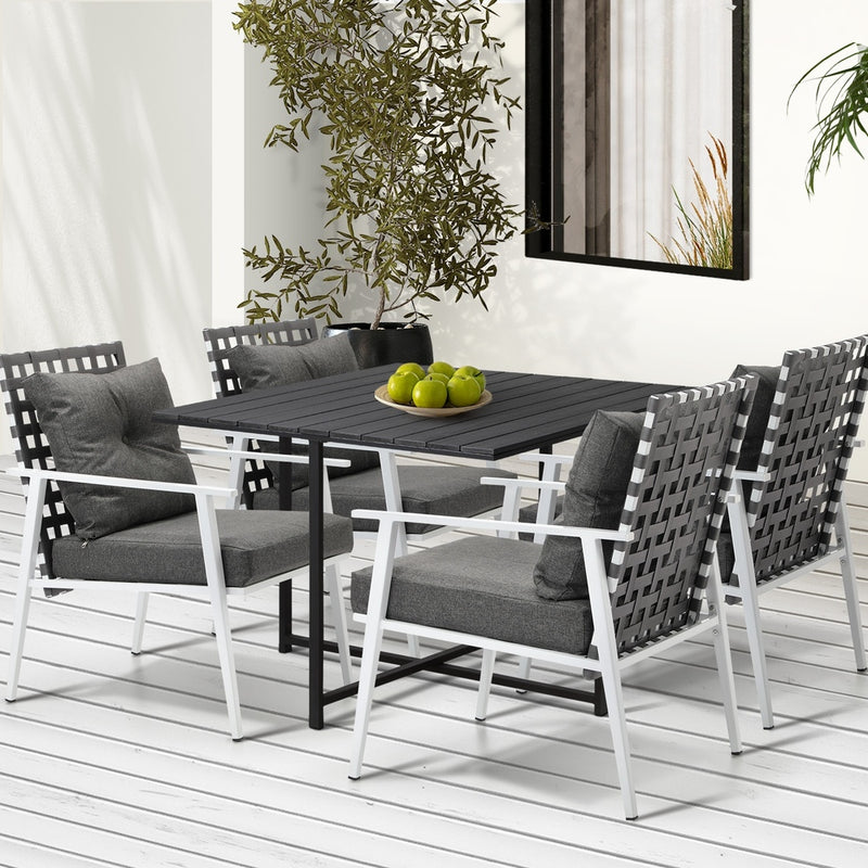 5PCS Outdoor Dining Set and Rattan Chairs(Black Table) | Rattan finish