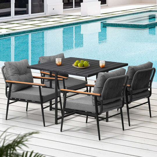 5 Pcs Outdoor Dining Set Garden Table and Chairs with 5 Pcs
