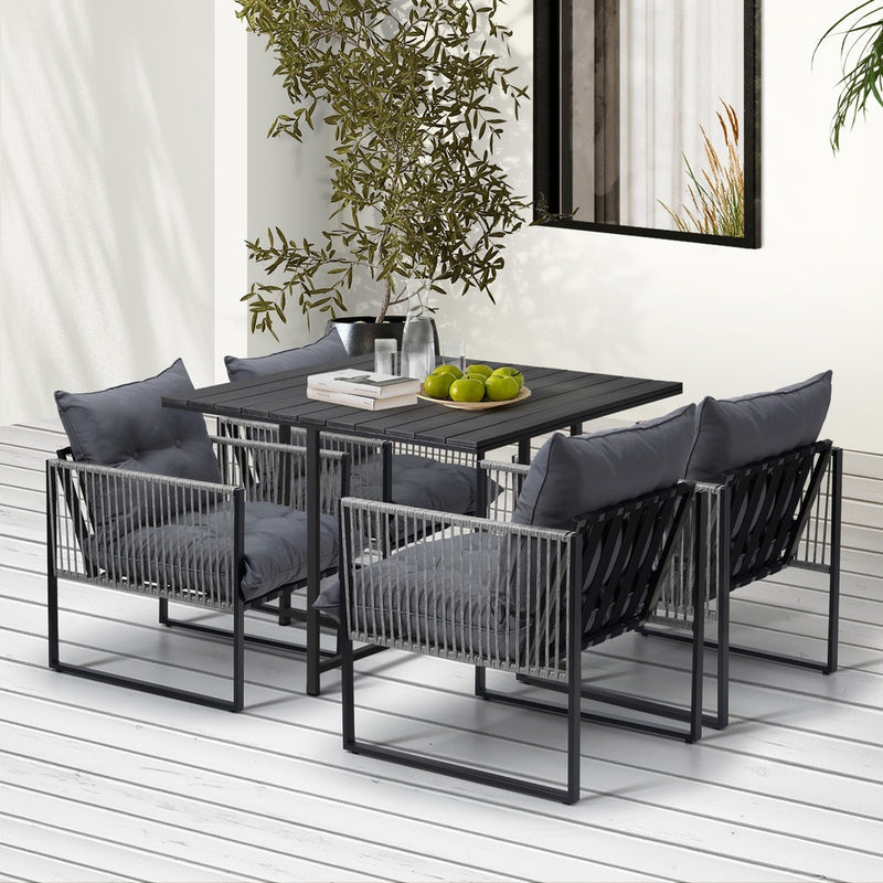 5PCS Outdoor Dining Set Garden Table Sofa Chairs with Cushions