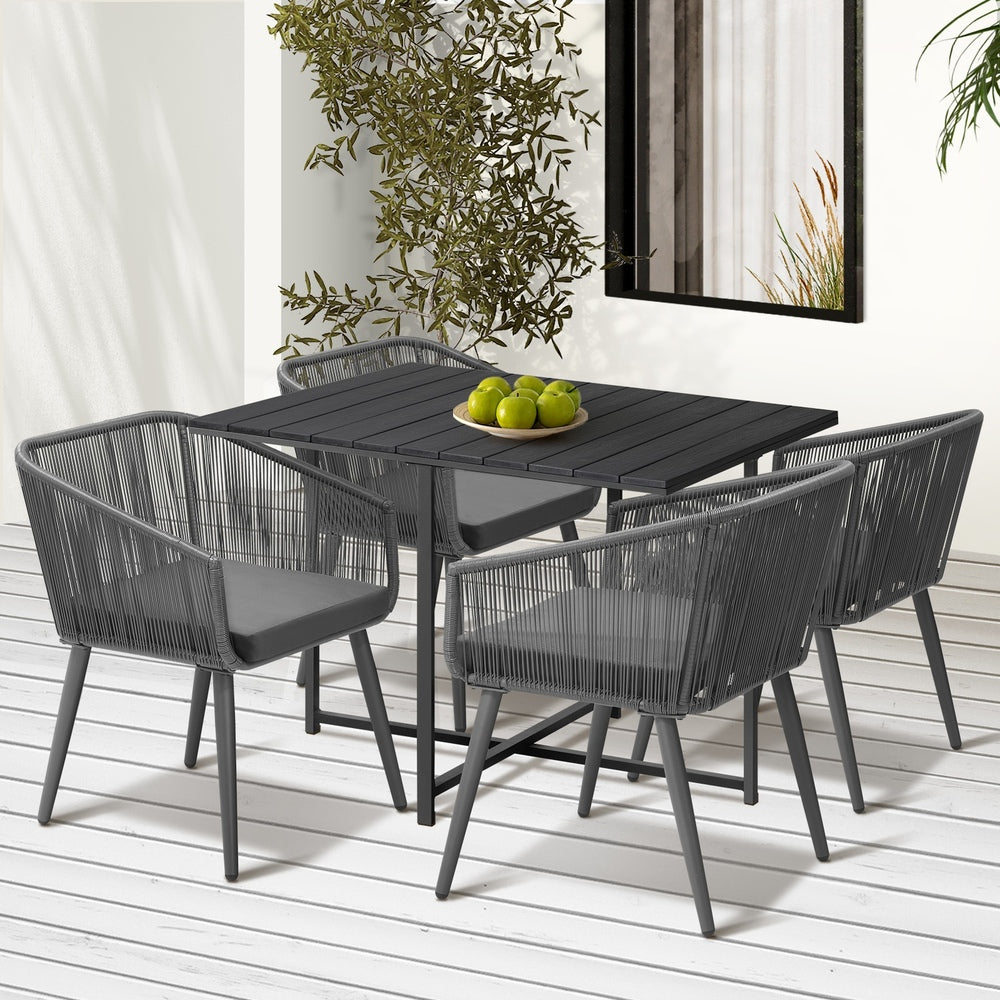 5PCS Outdoor Dining Set Black Table Lounge Chairs