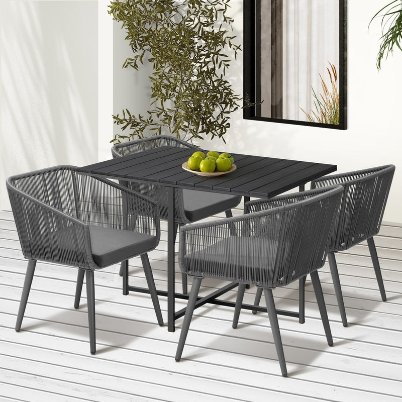 5PCS Outdoor Dining Set Black Table Lounge Chairs