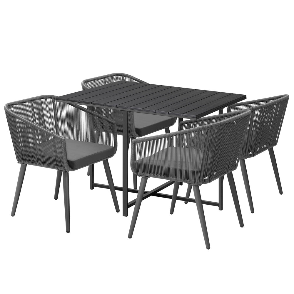 5PCS Outdoor Dining Set Black Table Lounge Chairs