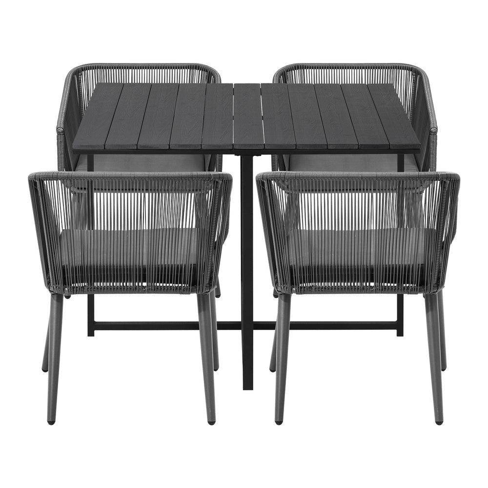 5PCS Outdoor Dining Set Black Table Lounge Chairs