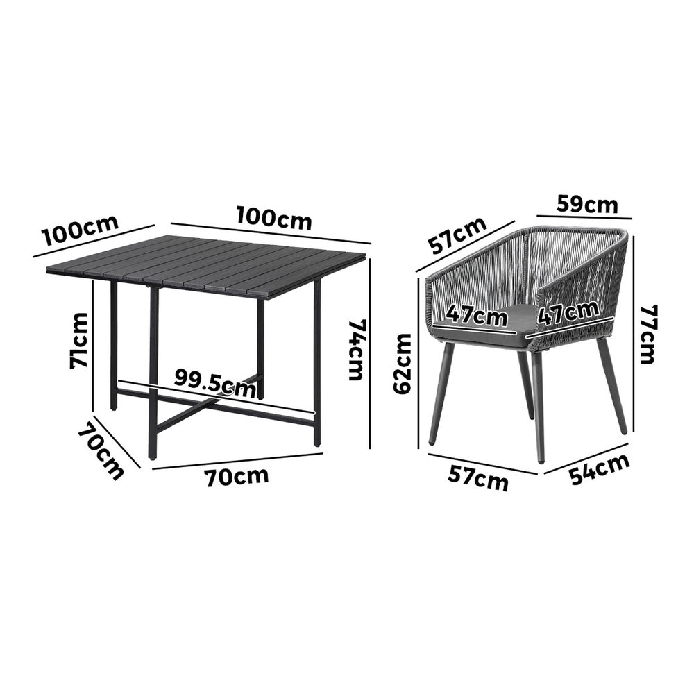 5PCS Outdoor Dining Set Black Table Lounge Chairs