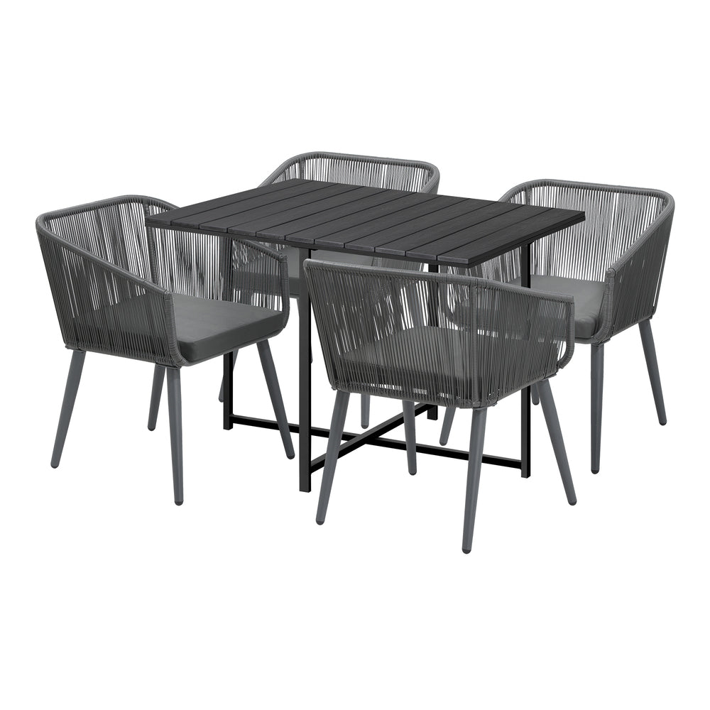 5PCS Outdoor Dining Set Black Table Lounge Chairs