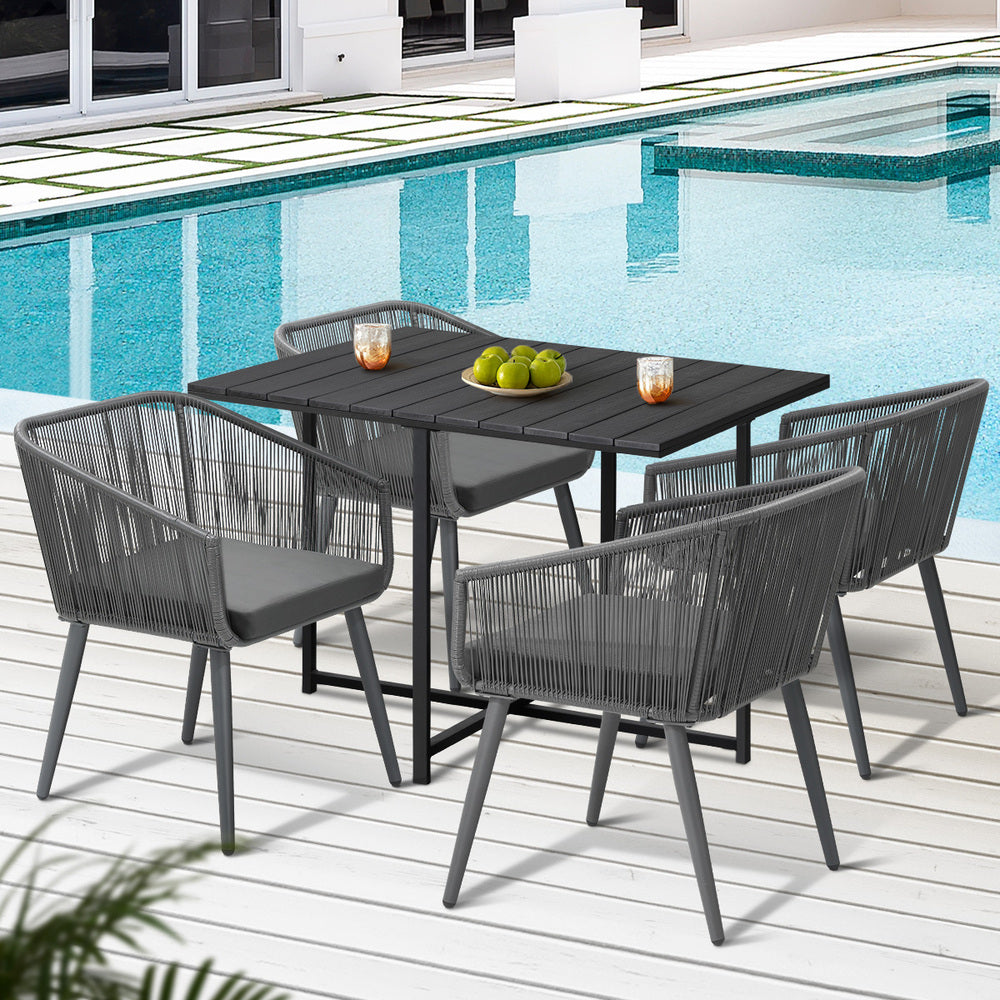5PCS Outdoor Dining Set Black Table Lounge Chairs