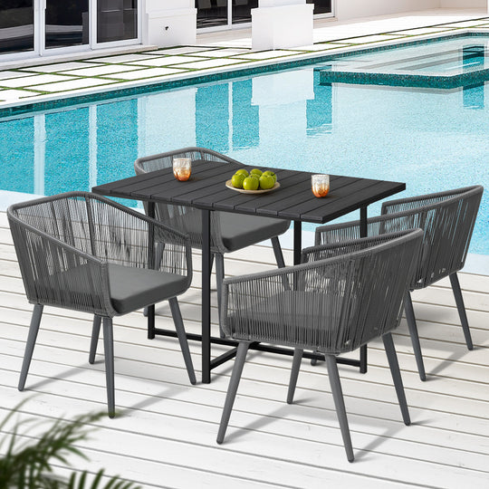 5PCS Outdoor Dining Set Black Table Lounge Chairs | 5Pcs