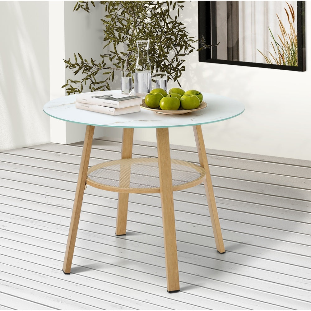 Outdoor Dining Table w/ Storage Shelf 90cm