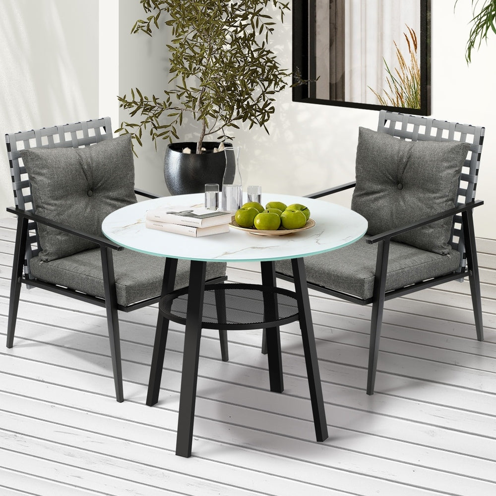 Outdoor Dining Set 3PCS/5PCs Rattan Armchair Glass Table