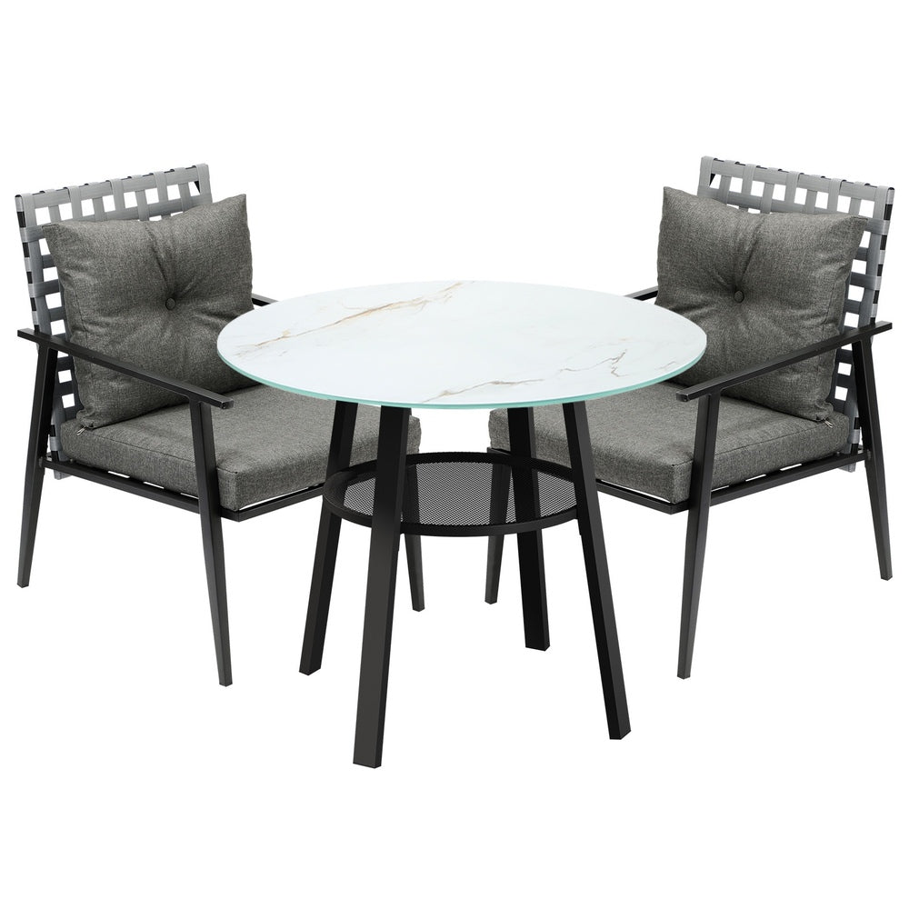Outdoor Dining Set 3PCS/5PCs Rattan Armchair Glass Table