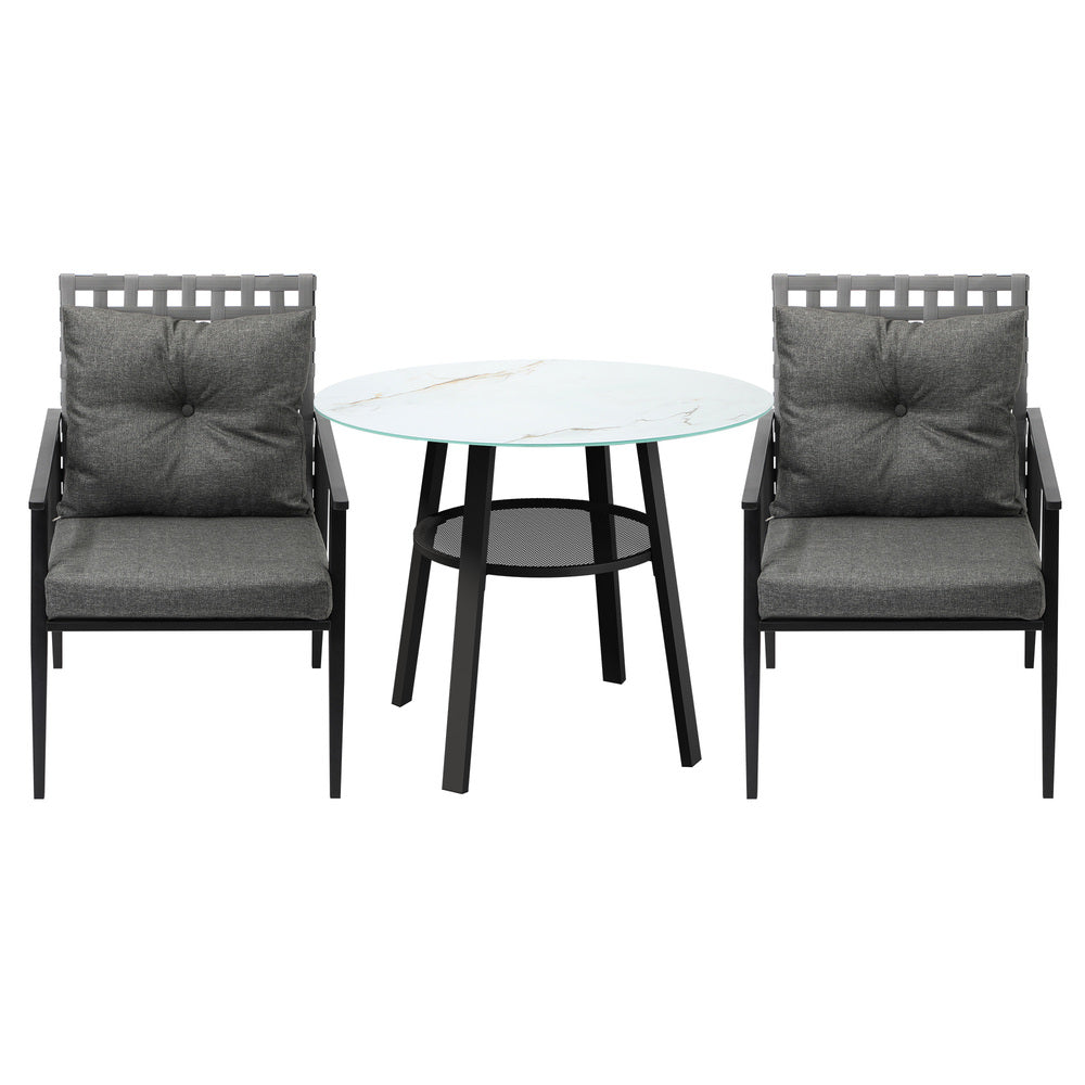 Outdoor Dining Set 3PCS/5PCs Rattan Armchair Glass Table
