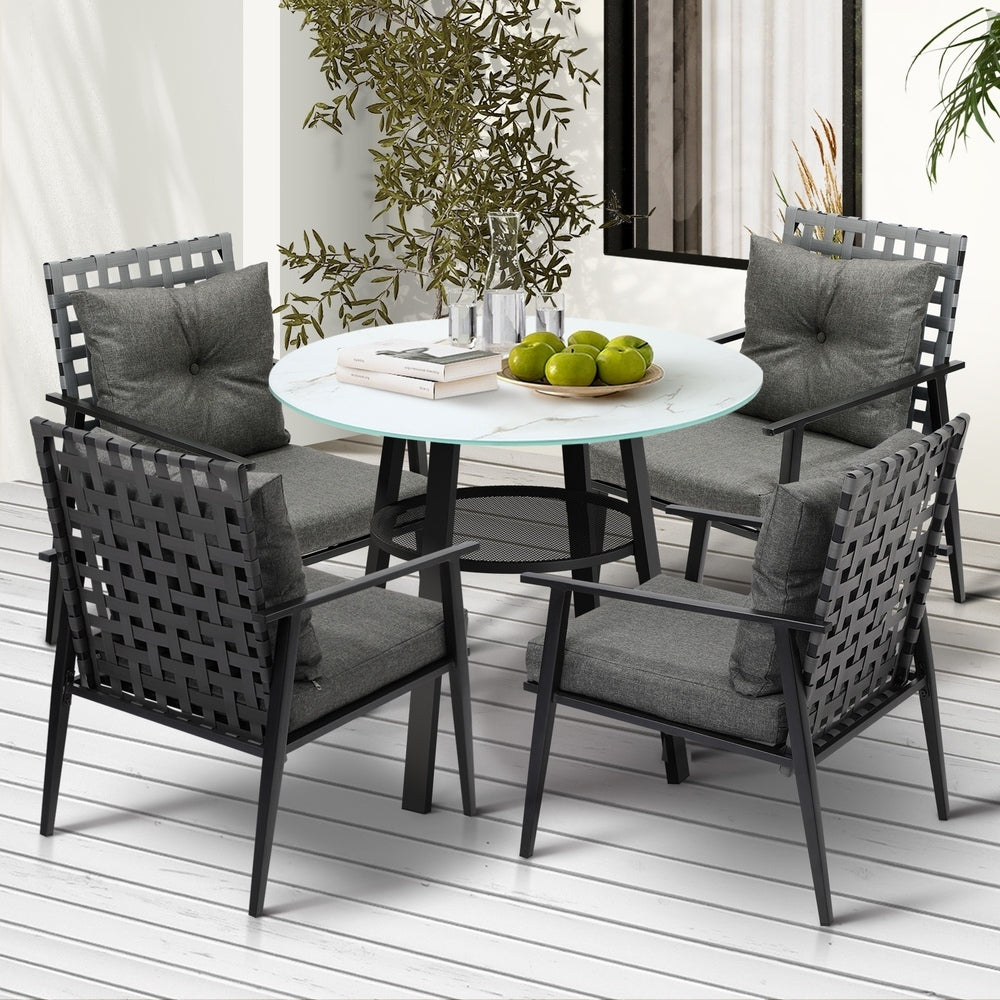 Outdoor Dining Set 3PCS/5PCs Rattan Armchair Glass Table