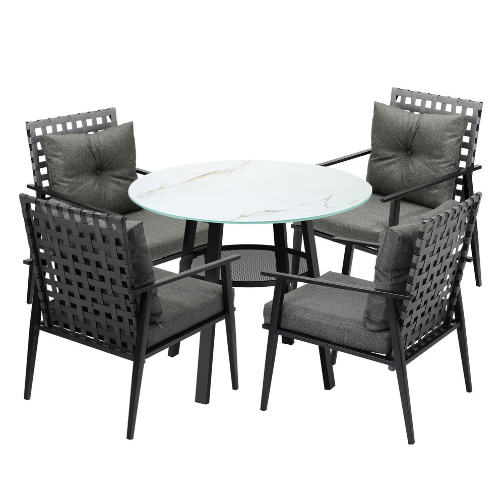 Outdoor Dining Set 3PCS/5PCs Rattan Armchair Glass Table
