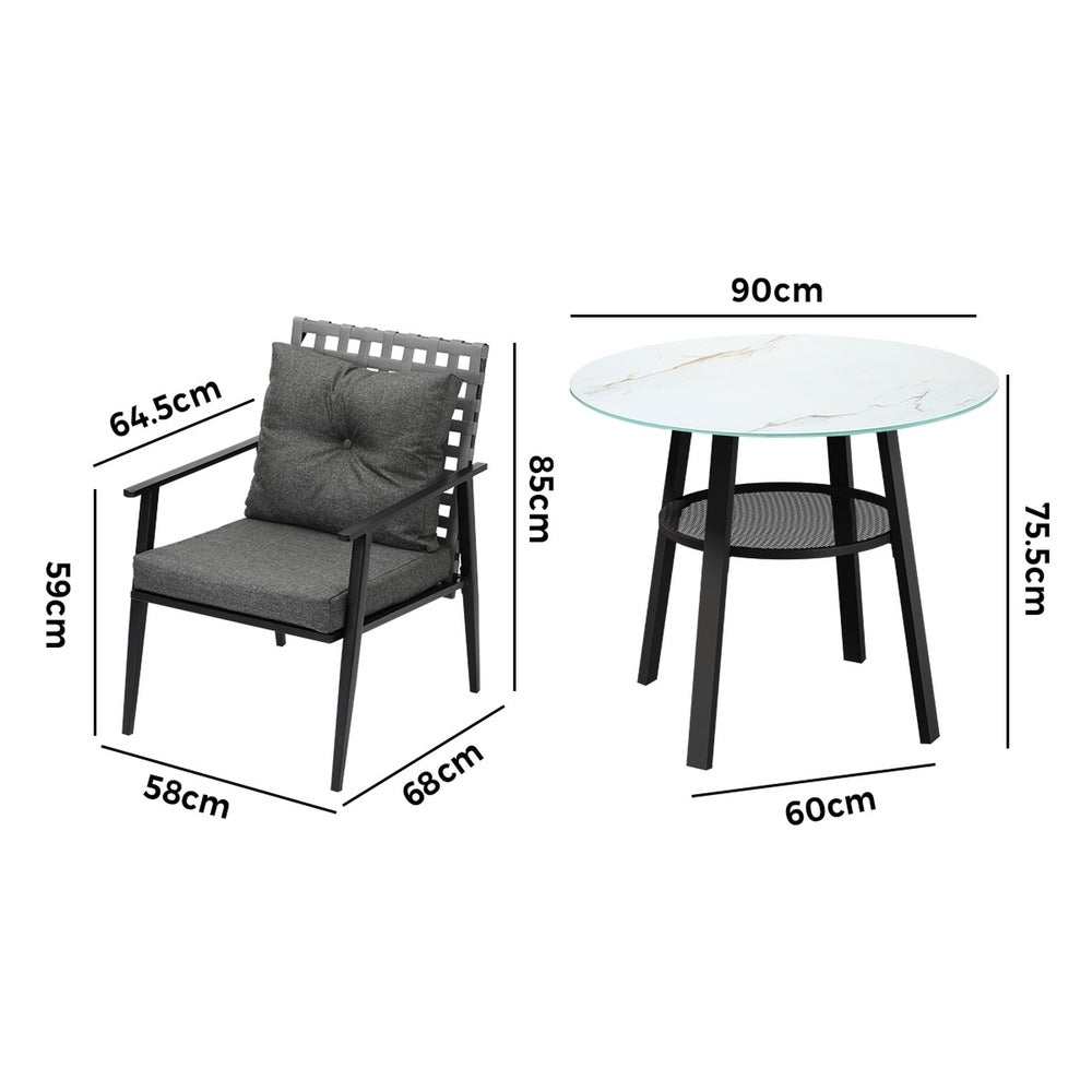 Outdoor Dining Set 3PCS/5PCs Rattan Armchair Glass Table