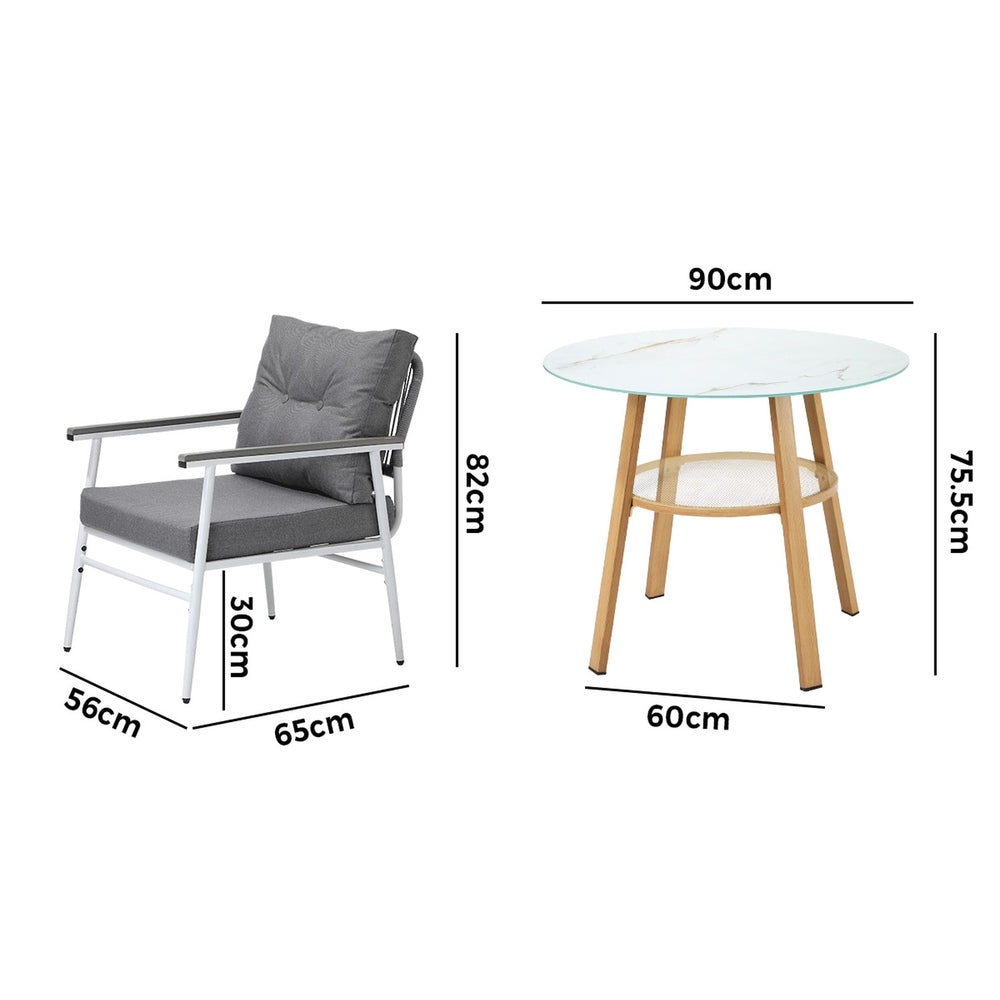 Outdoor Dining Set 3PC/5Pc Lounge Setting Table Storage Shelf