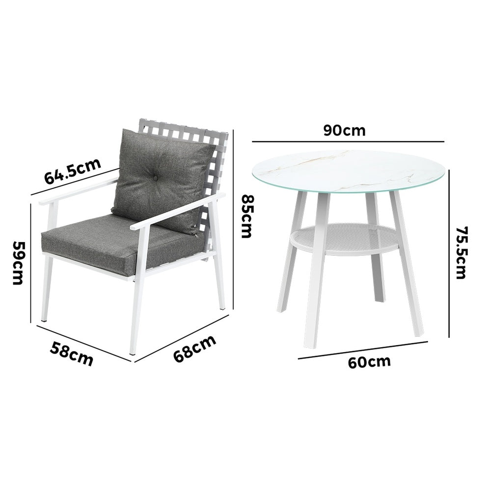Outdoor Dining Set 3PCS/5PCs Rattan Armchair Glass Table