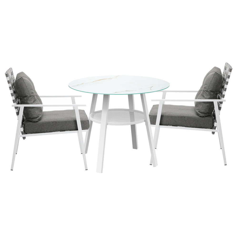 Outdoor Dining Set 3PCS/5PCs Rattan Armchair Glass Table