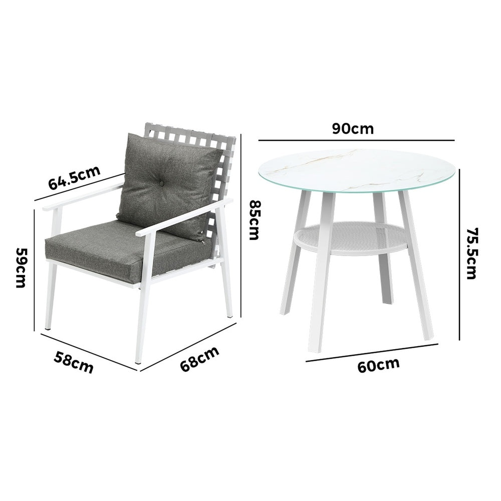 Outdoor Dining Set 3PCS/5PCs Rattan Armchair Glass Table