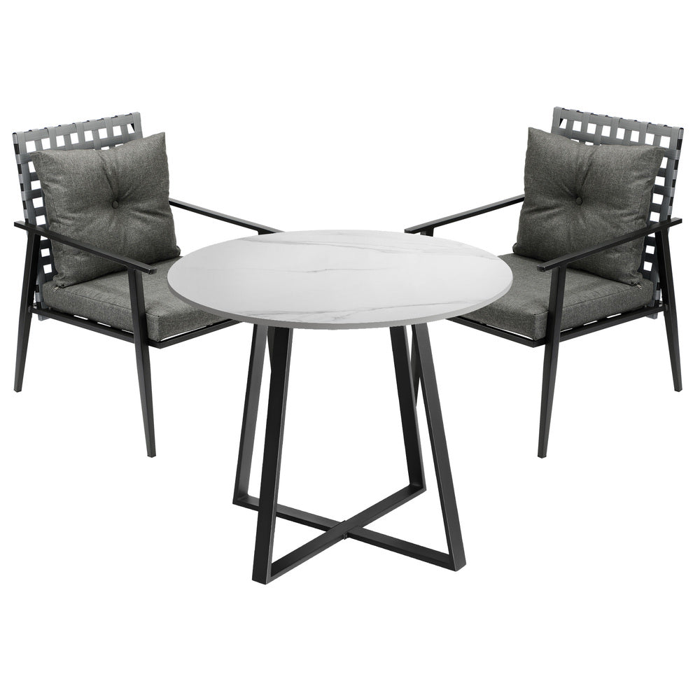 Outdoor Dining Set 2/3/4/5 Seater Marble Table Rattan Armchair