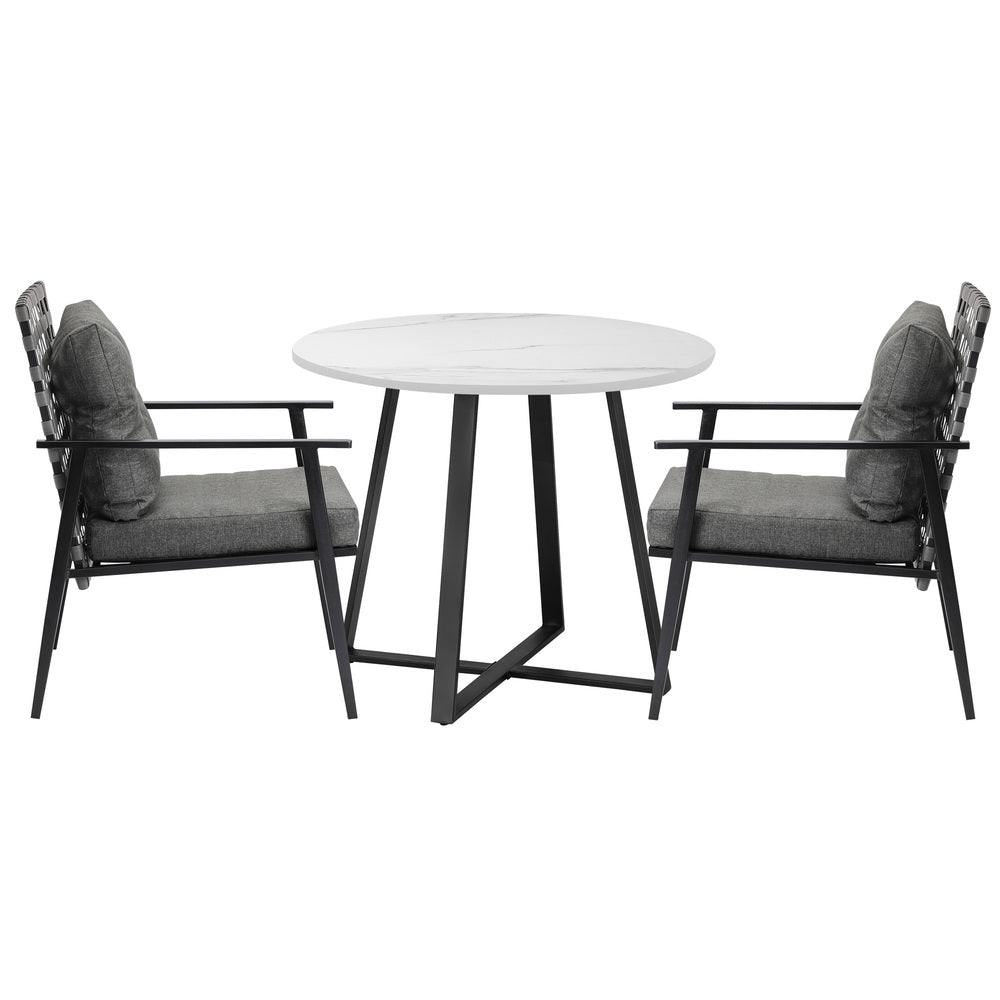 Outdoor Dining Set 2/3/4/5 Seater Marble Table Rattan Armchair