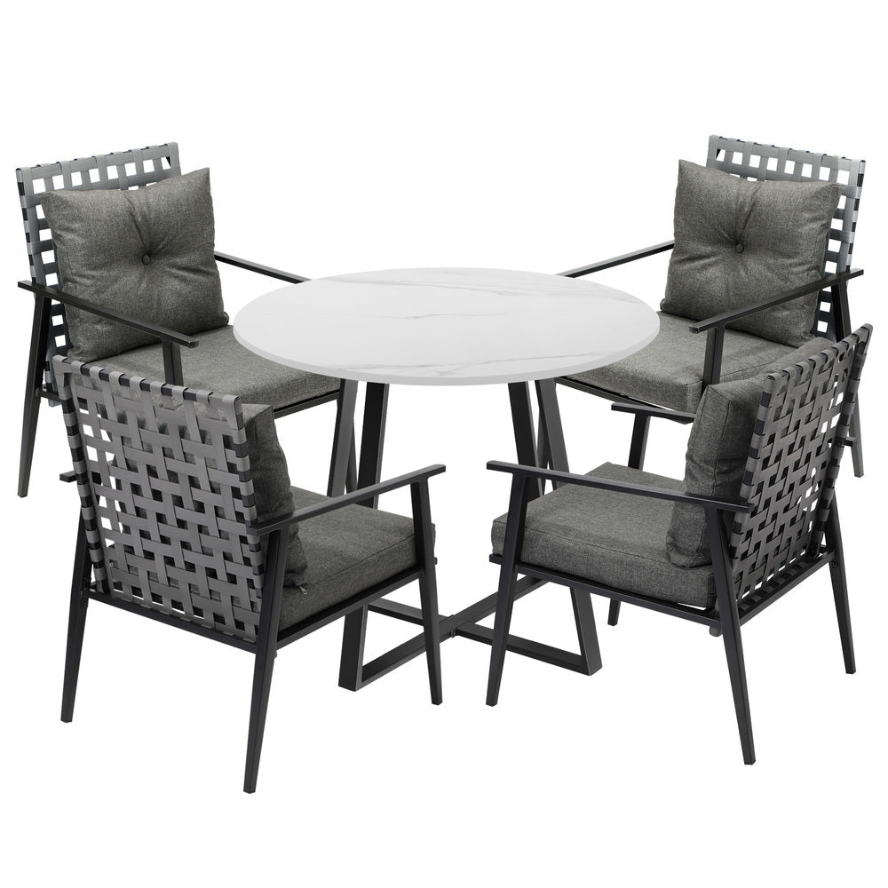 Outdoor Dining Set 2/3/4/5 Seater Marble Table Rattan Armchair