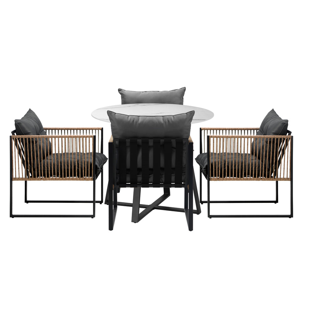4 Seater Outdoor Dining Set with Sintered Stone Table for Garden Balcony