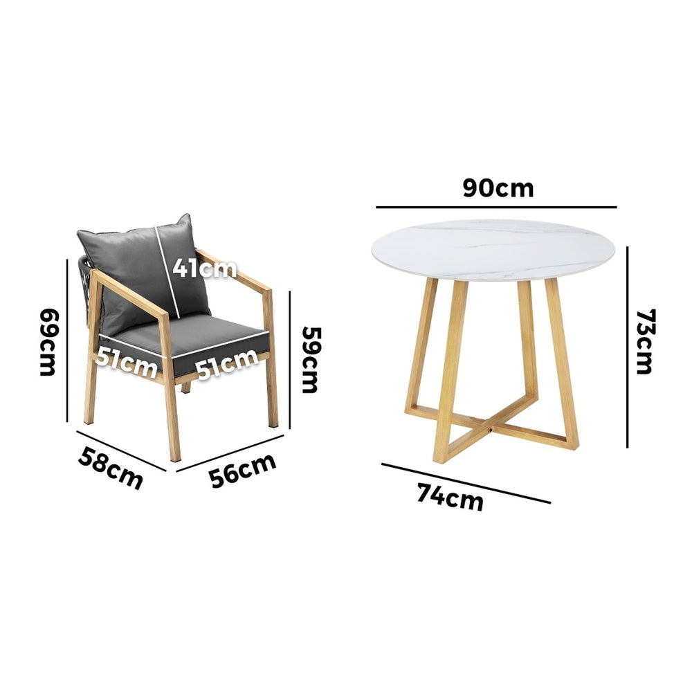3PCS/5PCS Outdoor Dining Set 90cm Table&Lounge Chairs