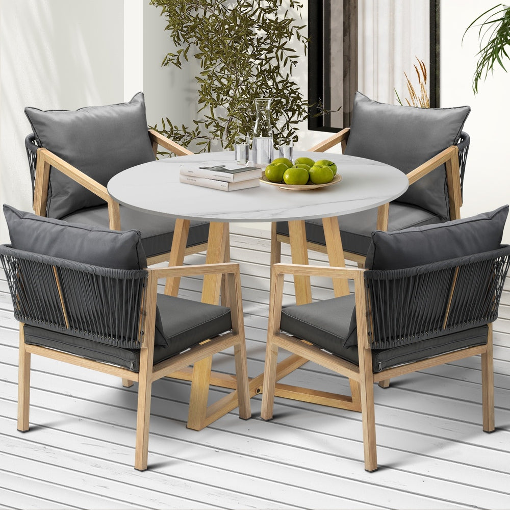3PCS/5PCS Outdoor Dining Set 90cm Table&Lounge Chairs