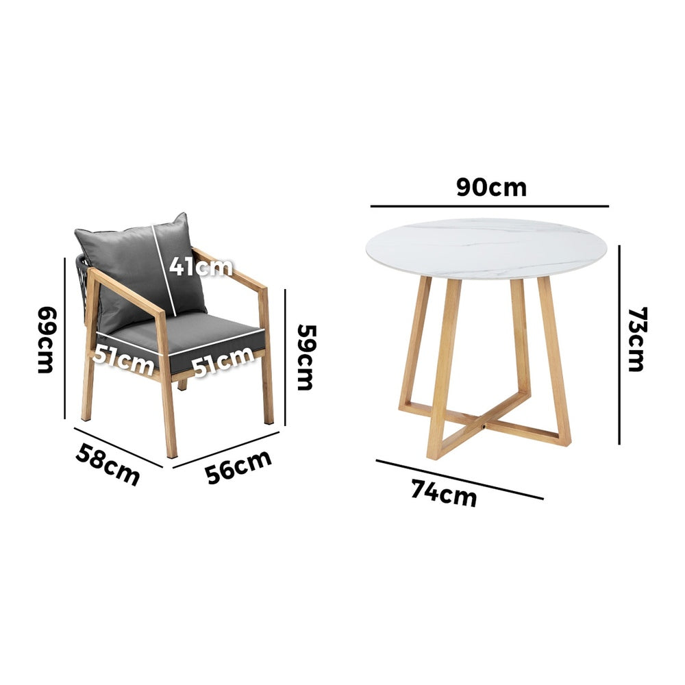 3PCS/5PCS Outdoor Dining Set 90cm Table&Lounge Chairs