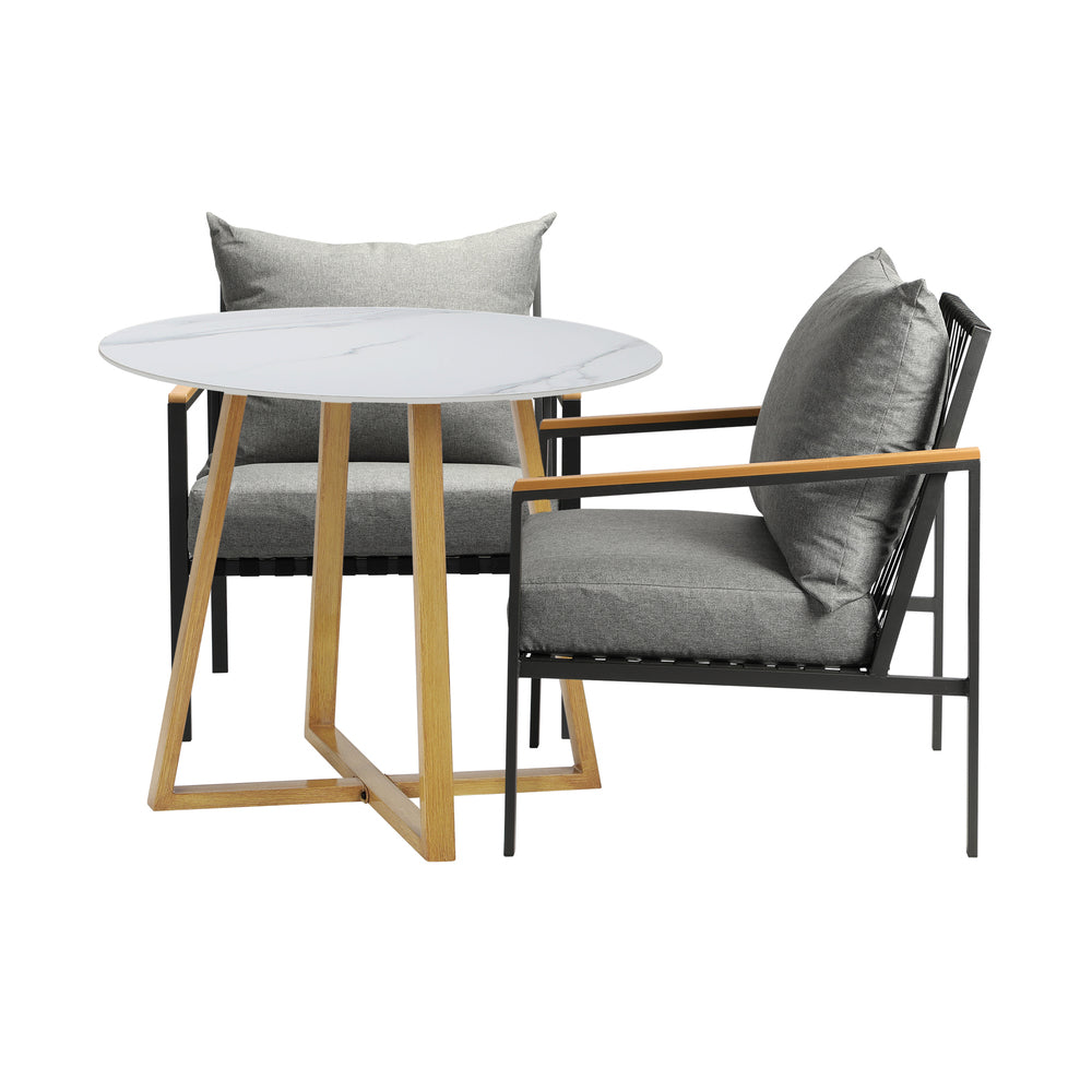 3 Piece Outdoor Dining Setting Sintered Stone Table Patio Furniture Set